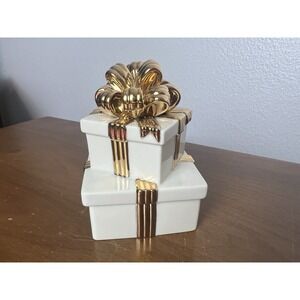 Lenox Fine Ivory China Gold Ribbon Gift Musical Jewelry Box Keepsake Music Box
